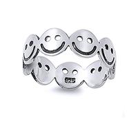 Anello in argento Sterling Happy Smile Face Plain Band (dimensioni da 5 a 10), Argento, 7, cod. RP141927Z70