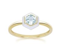 Anello in argento Sterling placcato oro con topazio blu e smalto bianco, Gemma, Topazio blu