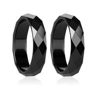 Anello in ematite per donne e uomini, con vere pietre nere magnetiche, per ansia, equilibrio, chakra della radice, assorbire l'energia negativa, confezione da 2, misura 6-12 (13)