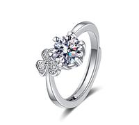 Anello in oro bianco 14K per le donne, le donne anelli di nozze del cuore regolabile con le bande di nozze del diamante del laboratorio rotondo dell'oro bianco
