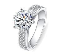 Anello in oro bianco 375, 9 carati, rotondo, 6 denti, moissanite, bigiotteria alla moda per moglie e madre, 16 (17,8), Moissanite
