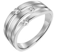 Anello In Oro Bianco 585 Parzialmente Opaco Con 3 Diamanti 0,18 Ct. Da Donna
