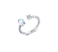 Anello in oro bianco, anelli di abbinamento modello irregolare con pietra di luna, Oro bianco 9 K, Pietra di luna