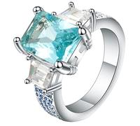 Anello in oro bianco e argento con 4 griffe con strass blu radiante regalo per San Valentino, R 1/2, Cristallo, Zirconia cubica