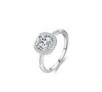 Anello in oro bianco semplice 14 K, anello da donna con pollice, design elegante, quadrato cavo, Halo 1 carati, moissanite rotonda, misura 17 (18,1)