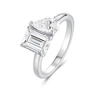 Anello in oro bianco sottile 18 K sottile anello liscio con 6 X 8 mm rettangolare e 5 X 8 mm moissanite a goccia 1,5 ct argento misura 45 (14,3)
