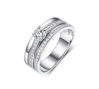 Anello in oro bianco stretto 14 K, anello di fidanzamento a tre file con taglio rotondo 0,5 carati di moissanite misura 17 (18,1)