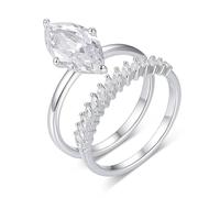 Anello in oro bianco stretto 18 carati, set di 2 anelli con taglio marchese 3 ct, moissanite misura 50 (15,9)