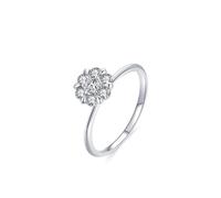 Anello in oro bianco stretto 18 K, anello di fidanzamento fiore argento con taglio rotondo laboratorio diamante misura 52 (16,6)