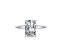 Anello in oro bianco stretto 9 K, anello gioielli semplice sottile solitario con 4 artigli 5 carati moissanite rettangolare misura 49 (15,6)