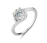 Anello in oro bianco stretto 9 K, anello Knuckle 4 posizioni, 1 carati, rotondo, moissanite, argento, misura 50 (15,9)
