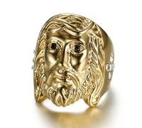Anello in oro Cristo Gesù testa per uomini rocce Gesù anello facciale cristiano Dio testa gioielli per uomo, Acciaio inossidabile, Nessuna pietra preziosa