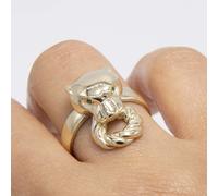 Anello In Oro Giallo 14K Solido Con Pantera E Occhi Verdi