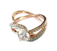 Anello in oro rosa da donna con zircone intarsiato europeo americano anello completo da donna anelli di fidanzamento, 7, Metallo, Nessuna pietra preziosa