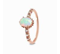 Anello in oro rosa semplice 14 K, anello di fidanzamento da donna, sottile, ovale, con pietra di luna e moissanite, misura 60 (19,1)