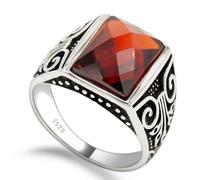 Anello in stile punk hip-hop con pietra rossa, stile retrò, in acciaio inox, da uomo, amuleto, idea regalo, 12, Acciaio inossidabile
