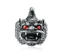 Anello in titanio con leone orientale e Kirin - accessorio maschile patrimonio asiatico, gioiello culturale vintage, regalo, 9, Acciaio al titanio