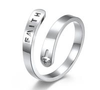 Anello in titanio con lettera a croce cristiana, regolabile, con croce scheletrica, da donna