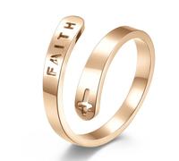 Anello in titanio con lettera a croce cristiana, regolabile, con croce scheletrica, da donna