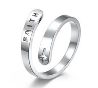 Anello in titanio con lettera a croce cristiana, regolabile, con croce scheletrica, da donna