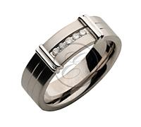 Anello IN Titanio Trasparente/Nero Diamante Piatto Tribunale Fidanzamento Nozze