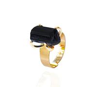 Anello in tormalina nera grezza, regolabile, con vera pietra grezza irregolare dorata fatta a mano, gioiello per le dita, da donna, 1 pezzo casuale, regolabile
