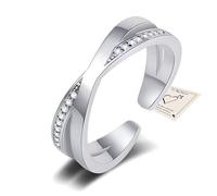Anello incrociato regolabile da donna in argento con zirconia cubica, anello a doppia fascia chic con croce X, anello eternity per promessa di matrimonio, anniversario e compleanno, con confezione