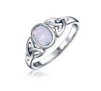 Anello Infinito Con Nodi D'Amore Della Trinità Celtica Triquetra Con Pietra Arcobaleno Di Luna Per Donne Adolescenti Banda Da 1 MM In Argento Sterling .925 Pietra Di Nascita Di Giugno