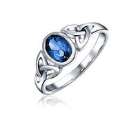 Anello Infinito Con Nodo D'Amore Trinità Celtica Triquetra, Con Zaffiro Blu Sintetico, Per Donne Adolescenti, Fascia 1 MM, In Argento Sterling .925, Pietra Di Nascita Di Settembre