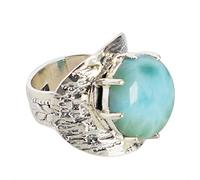 Anello larimare in argento sterling 925 cabochon ovale 17 mm con artigli, anello da cocktail con pietre preziose multicolore, gioielli bohémien fatti a mano per donna, O 1/2, Pietra preziosa., Larimar