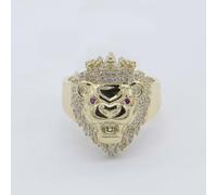 Anello Leone Medio Lucido In Oro Giallo 10K Reale Tutte Le Taglie