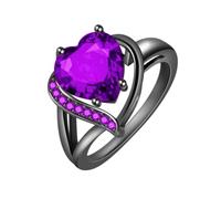 Anello Love placcato in oro nero, anello a forma di cuore con zircone colorato alla moda, US Code 10, Acciaio inossidabile, Giada