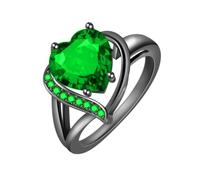 Anello Love placcato in oro nero, anello a forma di cuore con zircone colorato alla moda, US code 12, Acciaio inossidabile, Giada