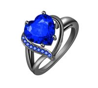 Anello Love placcato in oro nero, anello a forma di cuore con zircone colorato alla moda, US Code 5, Acciaio inossidabile, Giada