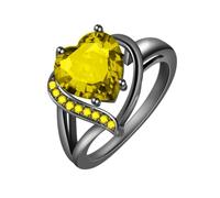 Anello Love placcato in oro nero, anello a forma di cuore con zircone colorato alla moda, US Code 6, Acciaio inossidabile, Giada