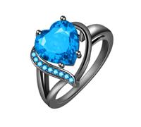 Anello Love placcato in oro nero, anello a forma di cuore con zircone colorato alla moda, US code 7, Acciaio inossidabile, Giada