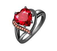 Anello Love placcato in oro nero, anello a forma di cuore con zircone colorato alla moda, US Code 9, Acciaio inossidabile, Giada