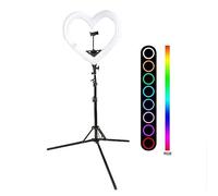Anello Luminoso a LED da 19 Pollici, Anello Luminoso a Forma di Cuore Ruotabile a 360 °, Supporto per Cellulare Luce di Riempimento Dimmer Continuo Porta di Uscita USB (Spina