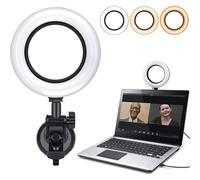 Anello luminoso compatto per videoconferenze con 3 temperature di colore, cuscinetto in gomma morbida regolabile e flessibile per laptop, desktop e