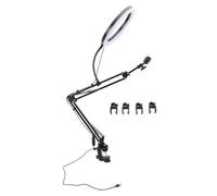 Anello luminoso con morsetto con supporto per telefono Luminosità regolabile a 360° Illuminazione senza ombre per streaming live Trucco di bellezza Lega di alluminio Braccio 35 cm