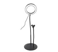 Anello luminoso D.20 cm con supporto universale per telefono su piede in metallo separabile. 3 modalità colori e 10 modalità di luminosità. Connessione tramite porta USB, colore: Nero