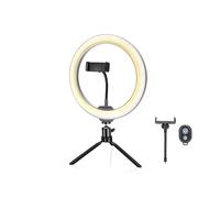 Anello luminoso da 10" (25,4 cm) e 12 W per cellulari. Luce dimmerabile a 3 effetti, include treppiede, telecomando e microfono. Ideale per le tue registrazioni.