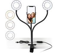 Anello luminoso per selfie, dimmerabile, con 3 modalità di illuminazione, bracci flessibili e supporto a collo d'oca per tutti gli smartphone,