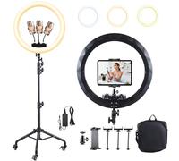 Anello luminoso pieghevole da 45,7 cm con supporto, treppiede da 75 pollici con ruote, display a LED 6500 K, grande luce ad anello per YouTube, Facebook, TikTok, registrazione video dal vivo, RL01
