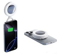 Anello luminoso portatile con attacco magnetico e specchio per applicazione trucco e videoconferenza (bianco)