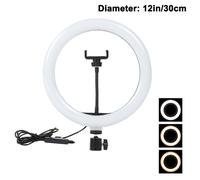 Anello luminoso professionale da studio, con temperatura di colore variabile e alta resa cromatica, ideale per live streaming e fotografia.