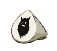 Anello lupo mannaro a forma di pera | Argento sterling 925 placcato argento | Gioielli da regalo, anelli con sigillo in stile vintage, gioielli fatti a mano ipoallergenici| LK_PDR_01754_10