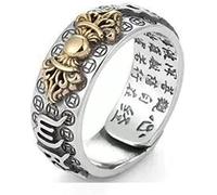 anello mantra feng shui, anello novità, Feng Shui Pixiu Mantra Ring SS Argento buddista buona fortuna amuleto Mantra doppia protezione ricchezza amore salute anello regalo for uomo donna ( colore : or
