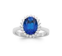 Anello Marquise Zaffiro Zirconio Rotondo Argento Massiccio 925/000 Rodio T50 Da