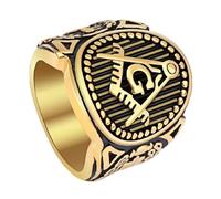 Anello massonico antico a strisce per uomo in oro massonico vintage classico maestro muratore gioielli, Acciaio inossidabile, Nessuna pietra preziosa